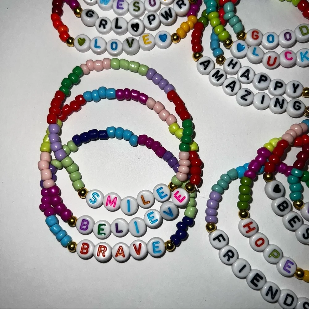Colorful Beaded Friendship/Positive Affirmations Stretch Bracelets Set/Lot-15